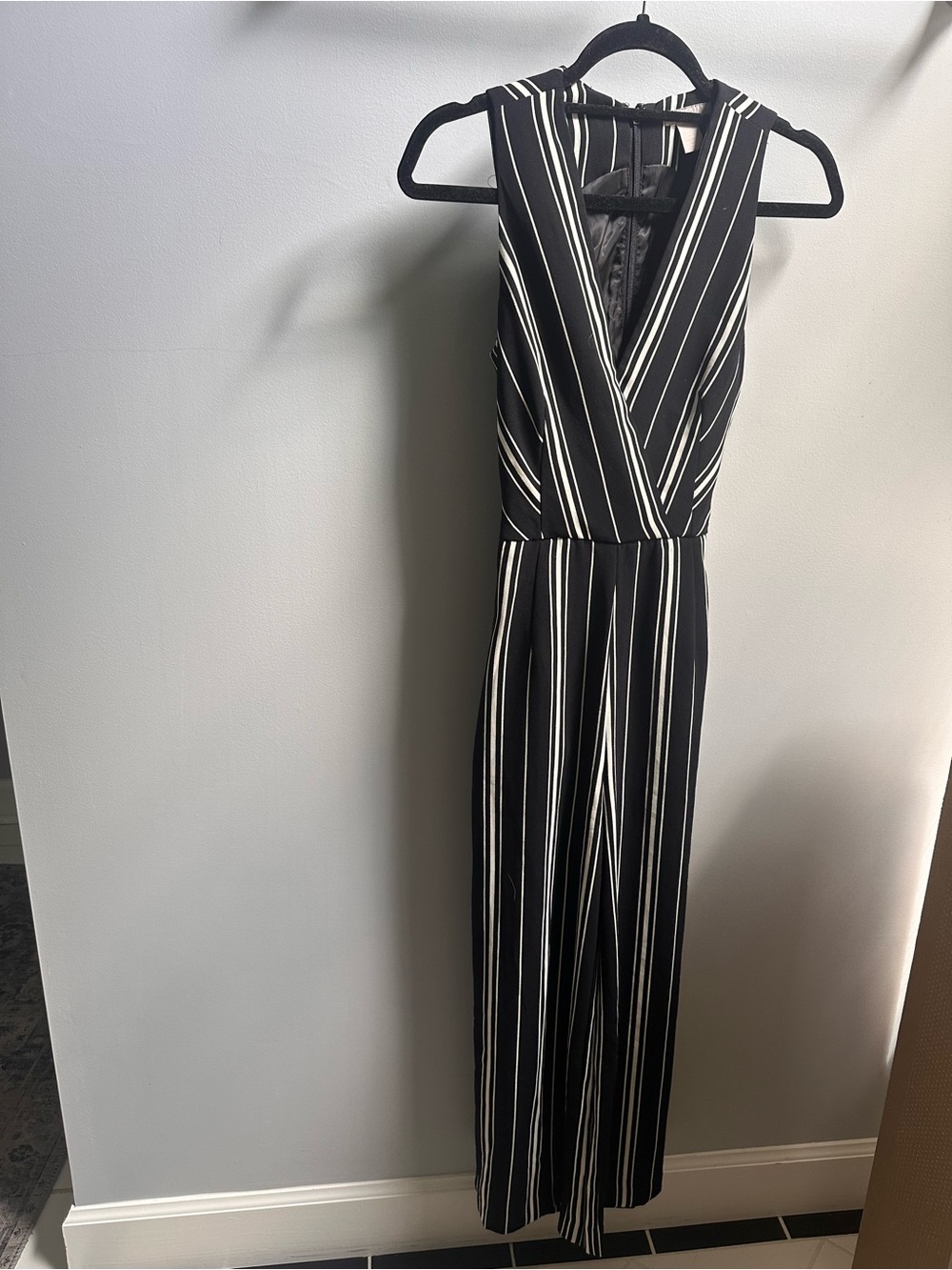 H&M Black and White Striped Sleeveless Jumpsuit